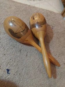Maracas Musical Instrument Vintage Wooden Pair - Picture 1 of 3