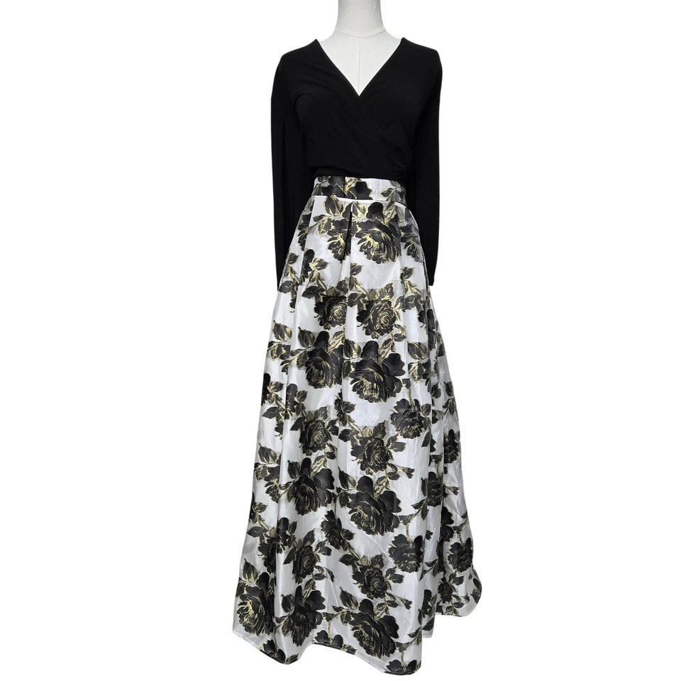 Leslie Fay Dress Womens 18W Black Gold Floral Maxi Gown Long Sleeve F370998 - Image 1 of 4