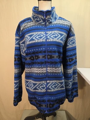 Alfred Dunner Women's Blue Aztec Print Full Zip Fleece Sweater Size 3X EUC  - Image 1 of 4