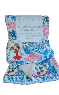 Envogue Reversible Dreamy Gauze To Cozy Plush Blanket 50x70, Lobster Boats - Image 1 of 2