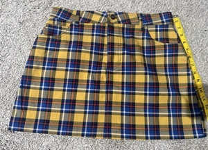 Forever 21 Plaid Mini Skirt Size Large Yellow Blue Red School Cute Fashion - Picture 1 of 4
