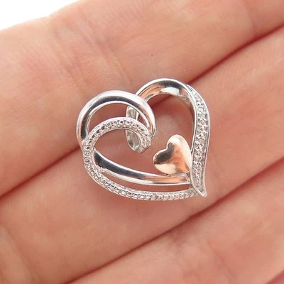 Mini pingente deslizante coração diamante real prata esterlina 925 ouro 10K Jane Seymour - Imagem 1 de 4