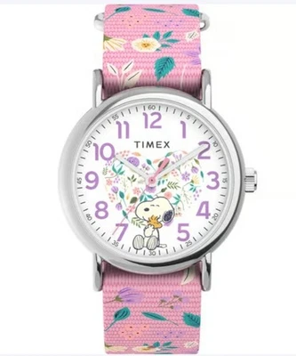 Timex ® арахис - Snoopy и Woodstock, цветочный часы, TW2V77800JT, новый в коробке!! - Изображение 1 из 4
