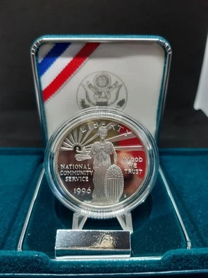1996 S National Community Service Proof Silver Dollar Uncirculated OGP BOX & COA - Image 1 of 3