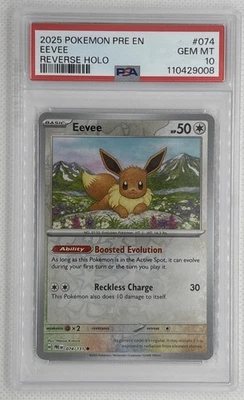 2025 Pokemon Pre EN Eevee #74 Reverse Holo PSA 10 Gem Mint 🌶️🥵 - Image 1 of 2