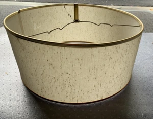 Vintage MCM Fiberglass Large Drum Lamp Shade Gold Trim Top and Bottom 19.5" X 9" - Picture 1 of 8