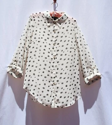AB Studio Black White Polka Dot Button Up Women's Blouse (XL) - Image 1 of 4