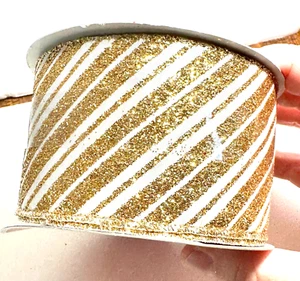 Gold Glitter Wired Ribbon Spool Christmas Wreath Bow 25 feet 2 1/2" wide - Picture 1 of 4