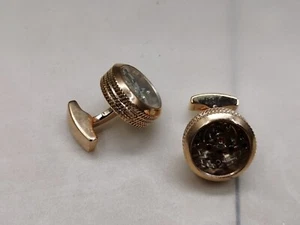 Mens Gold Plated Initial Tourbillon Cufflinks Vintage Suit shirt Cufflink - Picture 1 of 4