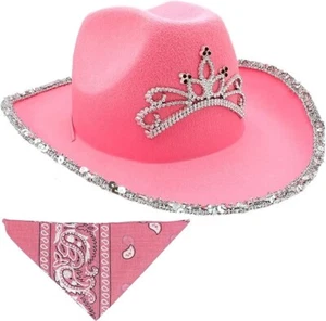 Cowgirl Set - Hat and Bandana (Flashing Light Up LED Tiara Hat) Costume Set - Picture 1 of 6