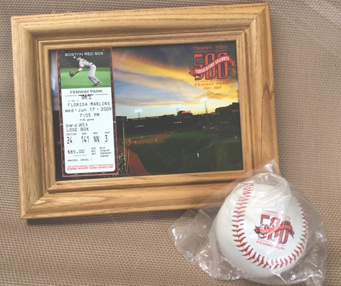 Boston Red Sox 500th Fenway Park Sellout, Postcard, Ticket & Baseball 6/17/09 Cover