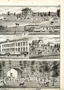 1874 Grabados de ubicaciones del condado de Macon Illinois, del Atlas del condado de Macon - Imagen 1 de 4