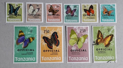 TANZANIA 1973 SGO40-O49 Butterflies set Officials MNH except 5/- FU unmounted Cover