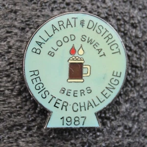 * MOTORCYCLE RALLY BADGE/PIN ORIGINAL WITH PIN 1987 BLOOD SWEAT BEERS #IKJ09 - Picture 1 of 6