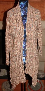 XL NUEVO CON ETIQUETAS Suéter Cárdigan Simply Couture Beige y Albaricoque Crochet Abierto Asym - Imagen 1 de 8