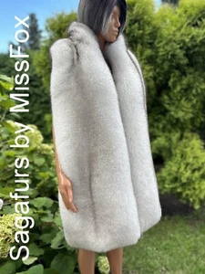 Saga blue fox fur double side stole wrap - Picture 1 of 4
