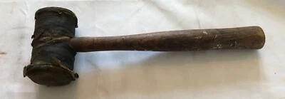 UNBRANDED  ROLLED RAWHIDE 2" DIAMETER MALLET / HAMMER WITH WOOD HANDLE.- VINTAGE - Image 1 of 4