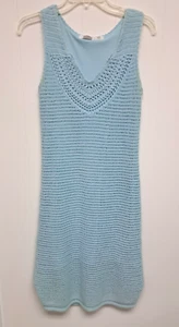 Athleta Blue Crochet Dress Style 757606 Cotton Sleeveless V-neck Women's Medium - Picture 1 of 7