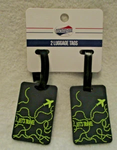 American Tourister ~ etichette bagagli ~ etichette nome ~ viaggiamo ~ grigio ~ verde ~ NUOVO - Foto 1 di 5
