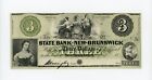 1800's $3 The State Bank at New-Brunswick, NEW JERSEY Note XF/AU