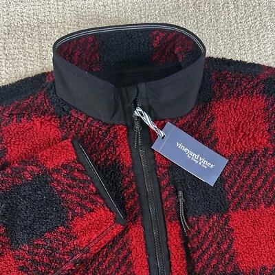 NWT Vineyard Vines Men XL On The Go Sherpa Sangria Buffalo Plaid Full Zip Jacket - Image 1 of 4