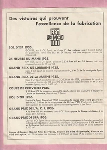 RARE FEUILLET PUBLICITAIRE 1937 - FIAT SIMCA CINQ - SIMCA 5 - EXCELLENT ETAT - Imagen 1 de 2