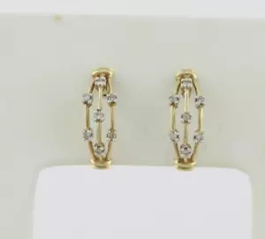 10k Yellow Gold Diamond Earrings Half Hoop Earrings .25 total carats 3/4" hoops - Picture 1 of 9