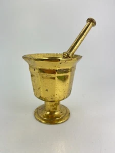 Vintage Heavy Brass Mortar And Pestle Chalice 5" T x 4.5" Diam. 7.25" Pestle - Picture 1 of 10
