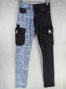 Waimei Girls Size 14 26x29 Skinny Fit Blue / Black Jeans w Buckled Cargo Pockets - Picture 1 of 9