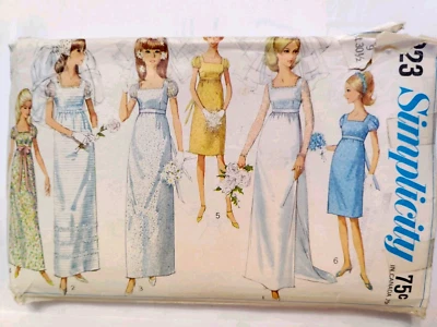 Dress Bridal Wedding Bridesmaids 9 Simplicity 6823 Sewing Pattern VTG Evening - Image 1 of 4