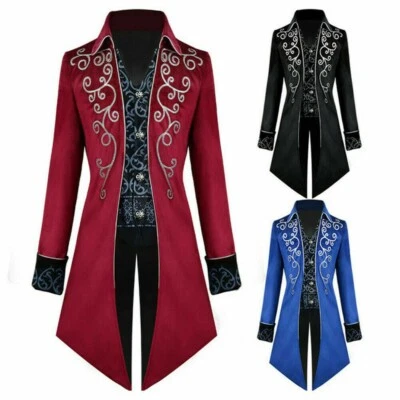 Mens Vampire Gothic Long Suit Jacket Showman Tuxedo Tailcoat Frock Coat - Image 1 of 4