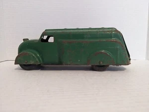 Vintage Marx Wyandotte Green Pressed Steel Gas Oil Tanker Truck 10.5" Long Fun! - Picture 1 of 8