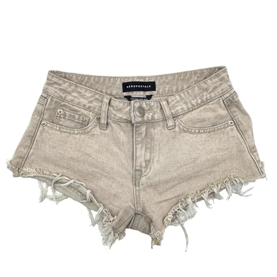 Pantalones Cortos Aeropostale Corte Coqueta Lazo Fresa Denim Beige Tiro Bajo 000 27x2" Foto 1 de 4