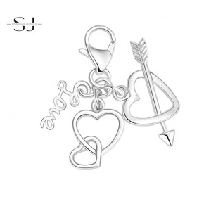 925 Sterling Silver Cupid Love Heart Clip On Charm Lobster Clasp for Bracelets - Picture 1 of 2