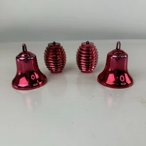 Vintage Bradford Plastic Christmas Red Bells And Barrels Ornament Lot 4 - Picture 1 of 8