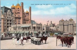 c1940s ATLANTIC CITY New Jersey Postcard "Pony Riding on the Beach" Kropp Linen - Picture 1 of 2
