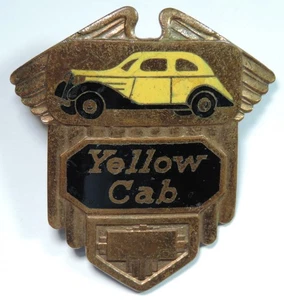 Antique Yellow Cab Enamel Automobile Uniform Cap / Hat Badge Pin Pinback - Picture 1 of 2