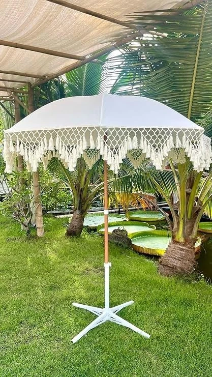 Paraguas Exterior Boho Macrame 2m - Sombrilla Patio Balinés Artesanal con Soporte Foto 1 de 4