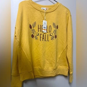 NWT C&C California Mustard 'Hello Fall' Sweatshirt Crewneck Women’s Small Yellow - Picture 1 of 9