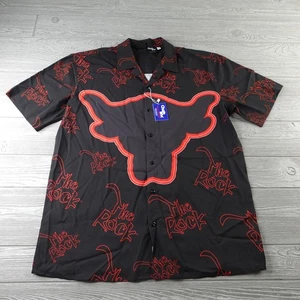 NEU Chalk Line WWE Button Up Hemd Herren Large schwarz The Rock Bull bedruckt Sport - Bild 1 von 7