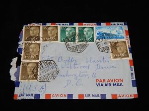 Vintage Cover, MALAGA, SPAIN, 1959,Airmail To Washington DC,General Franco,Train
