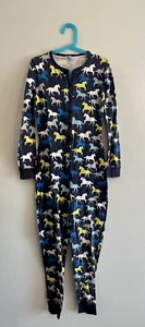 JOHNNIE B mini Boden Long Sleeve Blue Horse print One Pc Pajamas Pjs Sleeper 10 - Picture 1 of 4