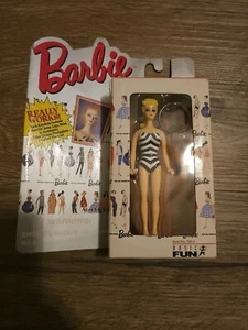 Portachiavi Barbie Mattel 1995 originale Barbie bionda coda di cavallo a righe costume da bagno - Foto 1 di 3