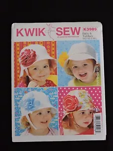 Kwik Sew Sewing Pattern Baby Girl Toddlers Hats Flower Bow K3989 Sun Protection - Picture 1 of 2