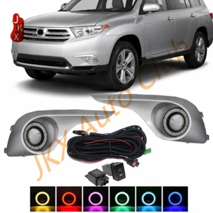 For 2011-2013 Highlander LED FogLight DRL Angel Eye Halo Ring w/Cable Switch Set - Picture 1 of 12