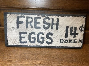 18x8" Fresh Eggs Primitive Antique Hand Painted Oak Wood Country Farm House Sign - Picture 1 of 12