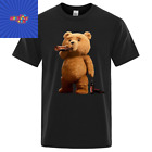 Ted Bear Drink Beer Funny Printed T-Shirt Men Loose Tee Street Hip Hop Tops