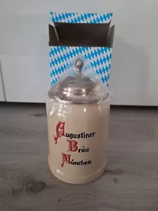 Steinkrug mit Zinndeckel - Augustiner-Bräu München - 0,5 l - Replikkrug - Bild 1 von 4