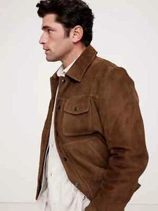 Pure Brown Handmade Suede Men Jacket Genuine Lambskin Stylish Biker Soft Fit - Picture 1 of 7