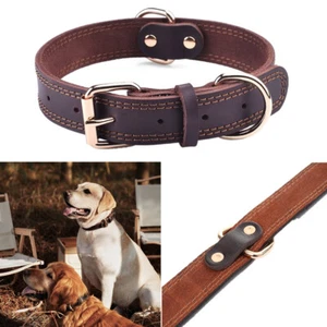 Genuine Leather Dog Collar Durable Alloy Hardware for Small Medium Large Dogs - Picture 1 of 21